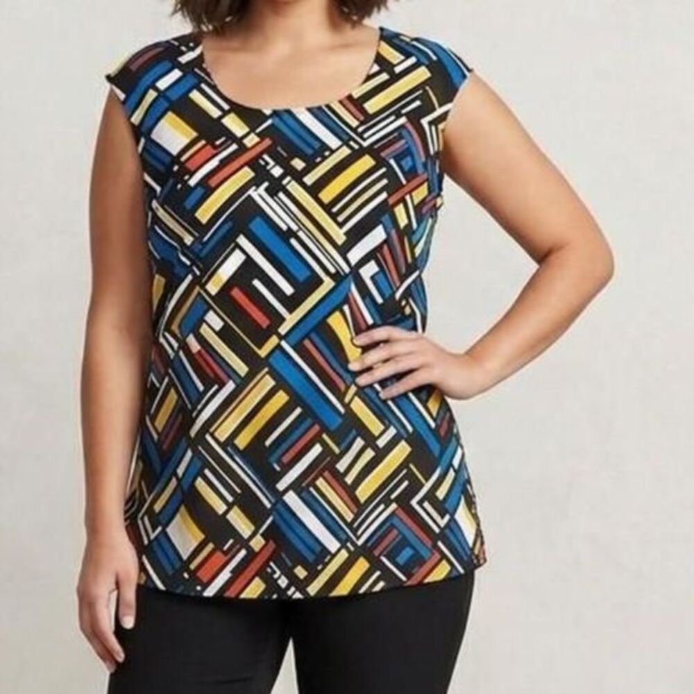 Geometric Abstract Top XL abstract work wear sleeveless blouse XLcorporate chic,